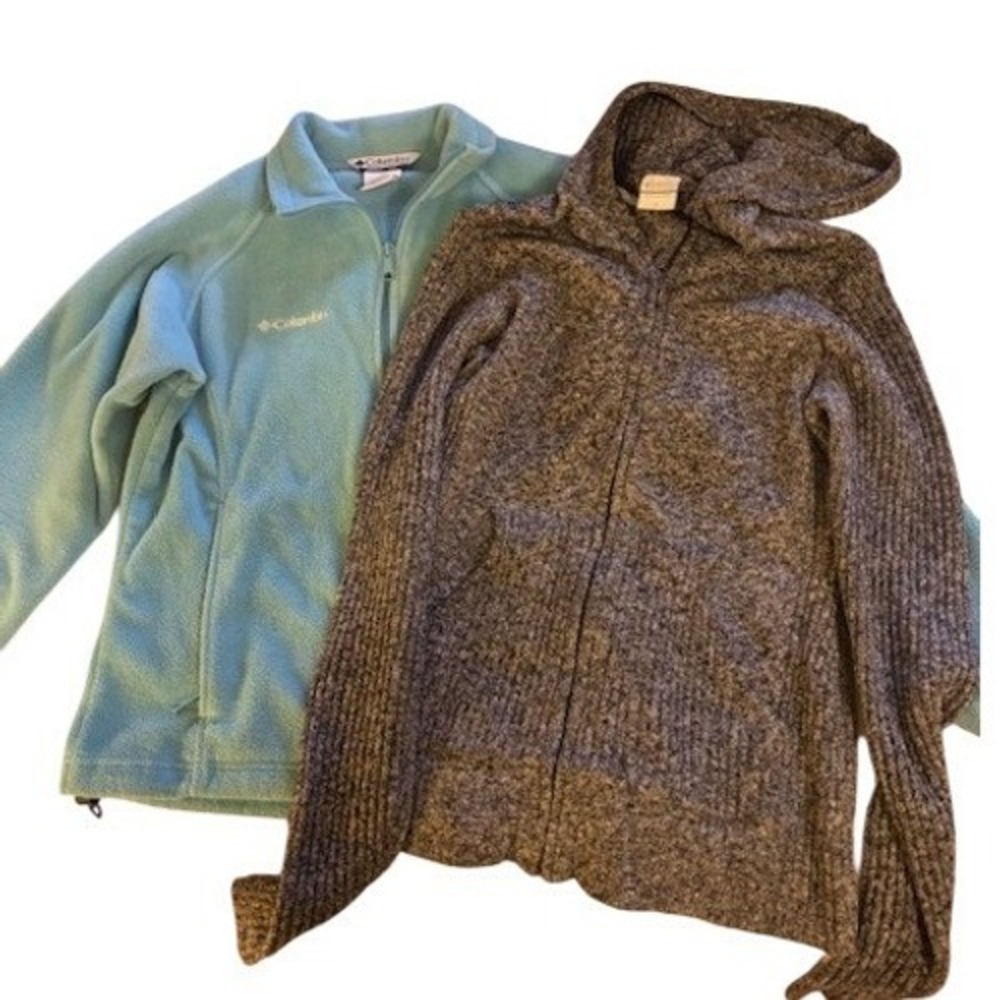 Columbia Women's Fleece Jacket & Knit Hoodie Bundle Blue & Gray Small